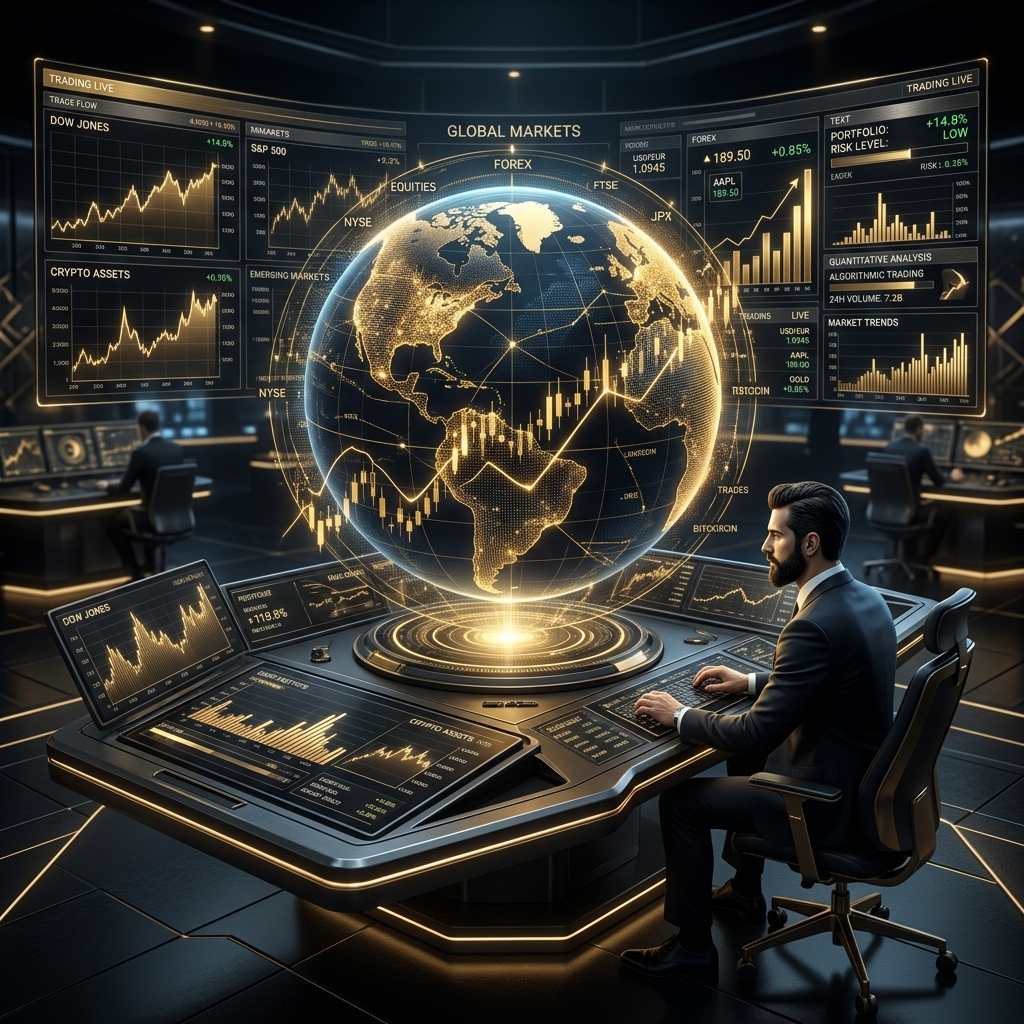 Fintech global trading dashboard visual representation